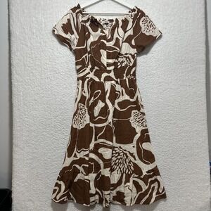 Terzo‎ Millenio Women's Dress Size L Abstract Brown Shift Split Neck Italy Made